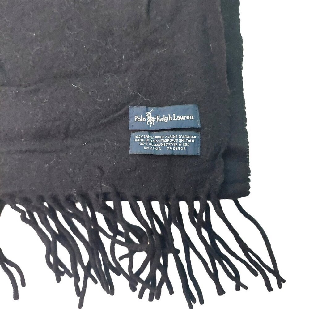 POLO Ralph Lauren Solid Black Scarf Embroidered Yellow Pony POLO Logo Scarves - Picture 5 of 6